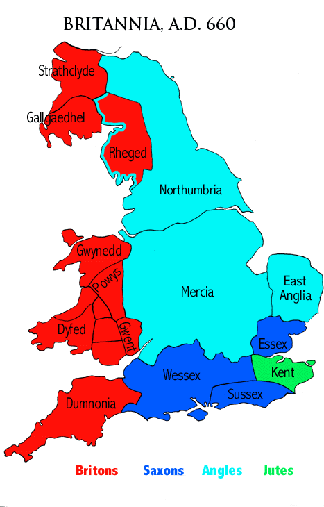 Map Of Britain In 660 When The Anglo Saxon Conquest Of England Was All But Complete 